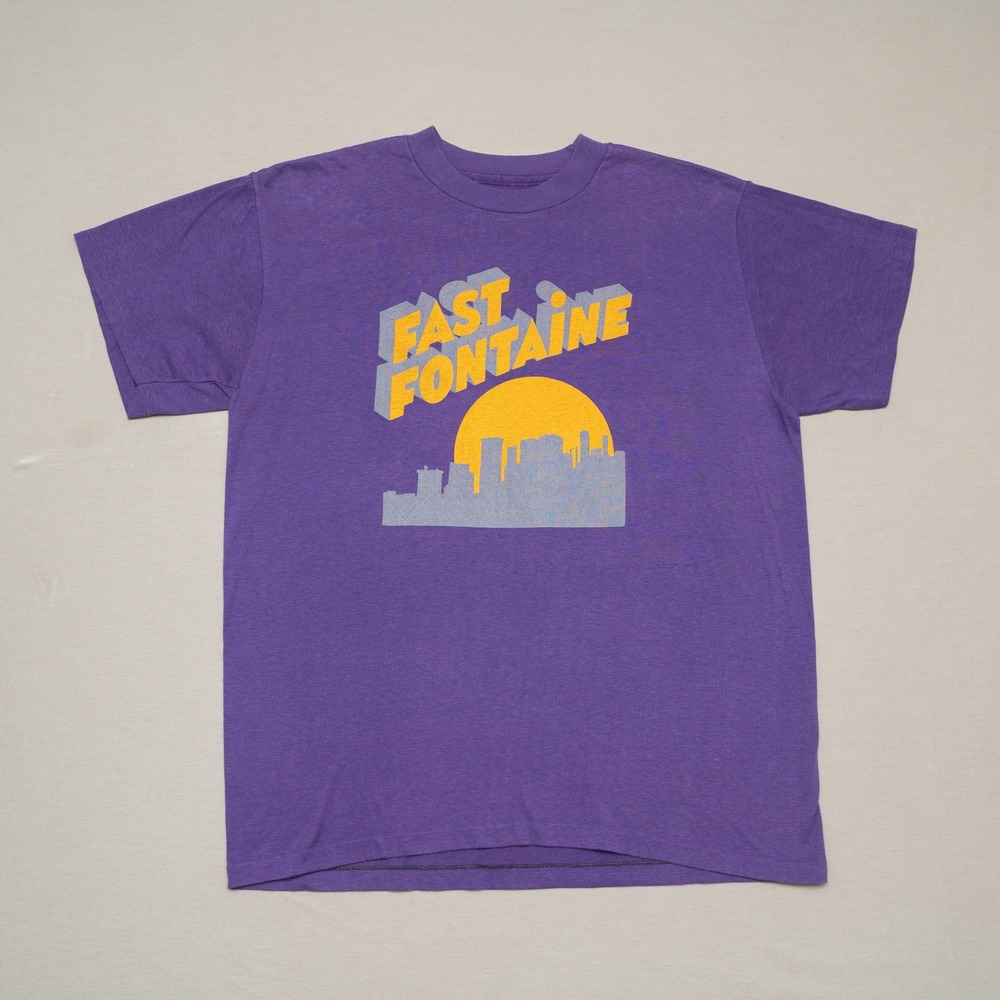 Vintage 80s Fast Fontaine Album Cover Art Single Stitch T Shirt Rare EMI L